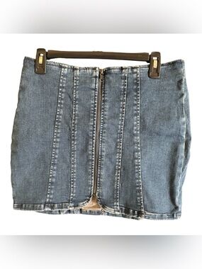 We The Free Blue High-Rise Paneled Zip Denim Skirt